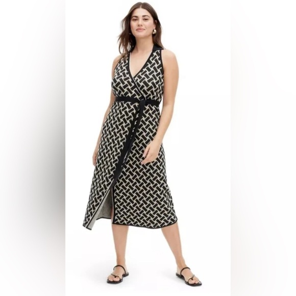 Diane Von Furstenberg Target Checked Wrap Dress Sz L ASO Natalie Morales Mature - Picture 1 of 8